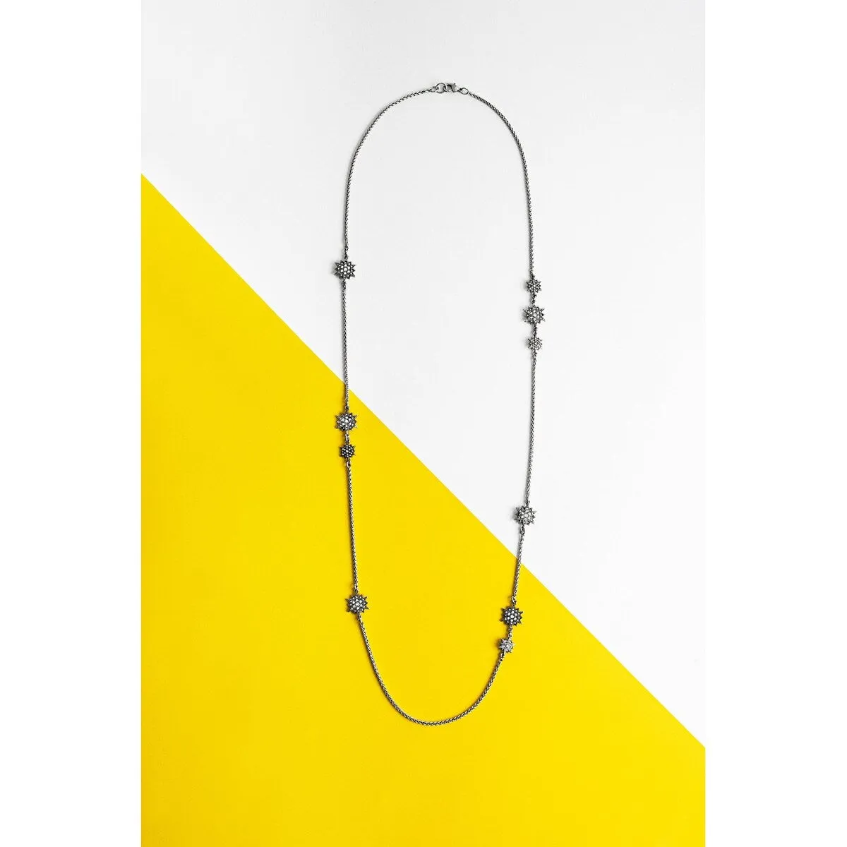 Silvertone Long Star Necklace With Crystals - White sold by Zulily