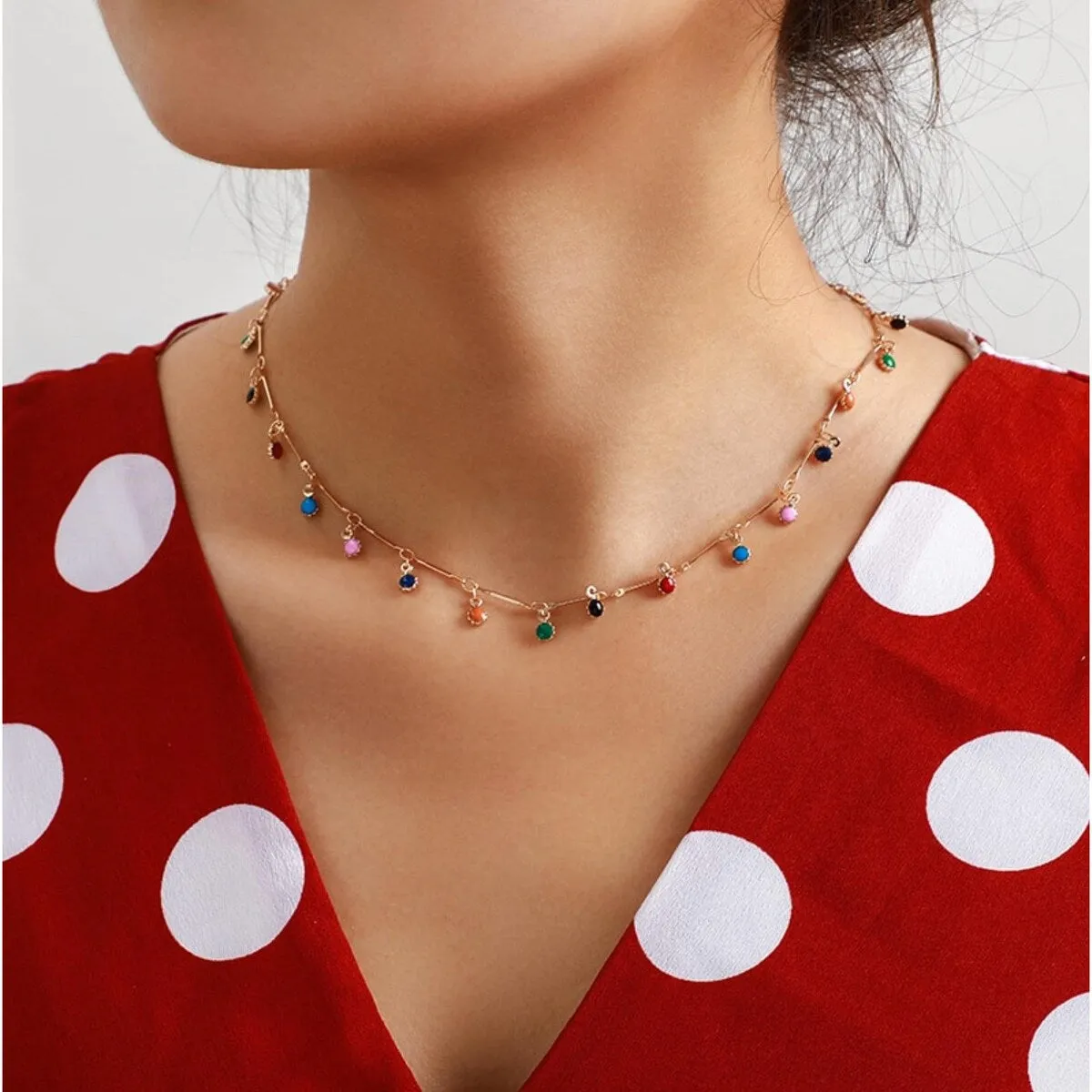 Goldtone Multi Colored Dainty Drop Necklace - White sold by Zulily
