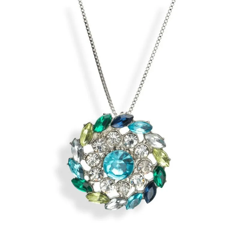 Blue Crystal Mandala Pendant Necklace (70519-42) - White sold by Zulily