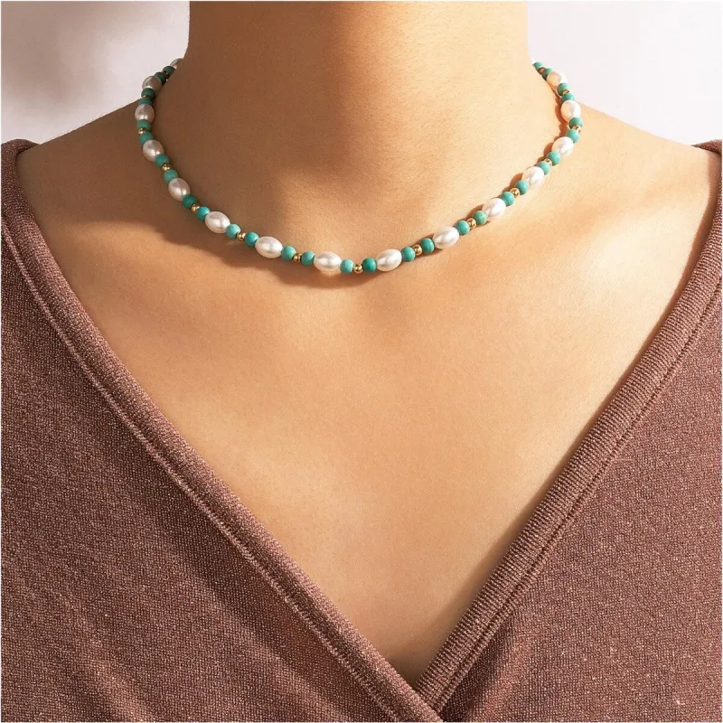Teal Imitation Pearl Dainty Necklace - White sold by Zulily