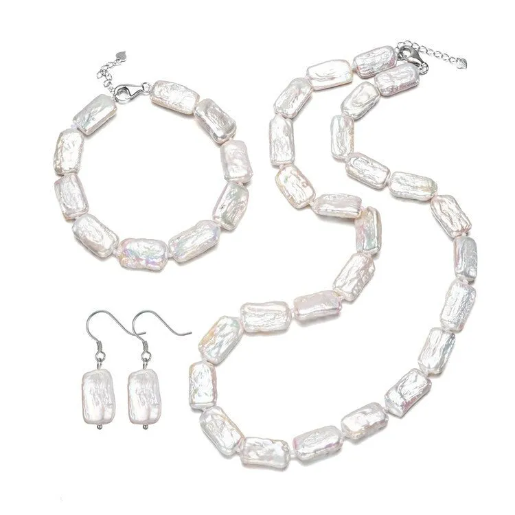 Square Baroque White Freshwater Pearl Necklace, Earring Bracelet Set sold by Zulily