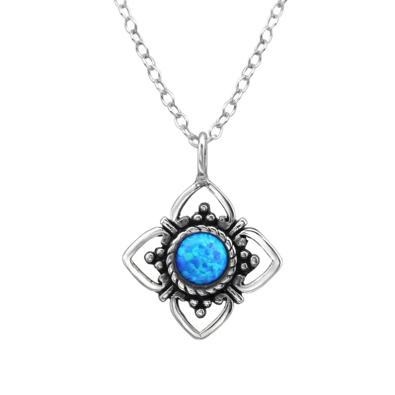 Sterling Silver Lab-created Opal And Openwork Flower Pendant Necklace - Ag Sterling - White sold by Zulily