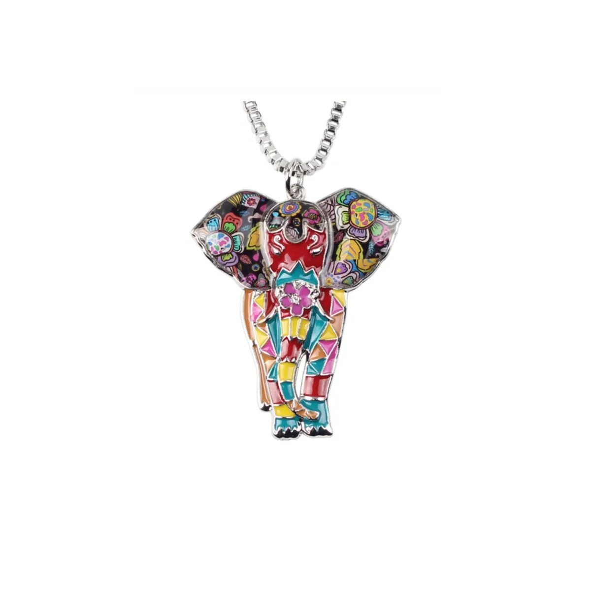 Multi Colored Enamel Elephant Pendant Necklace - White sold by Zulily