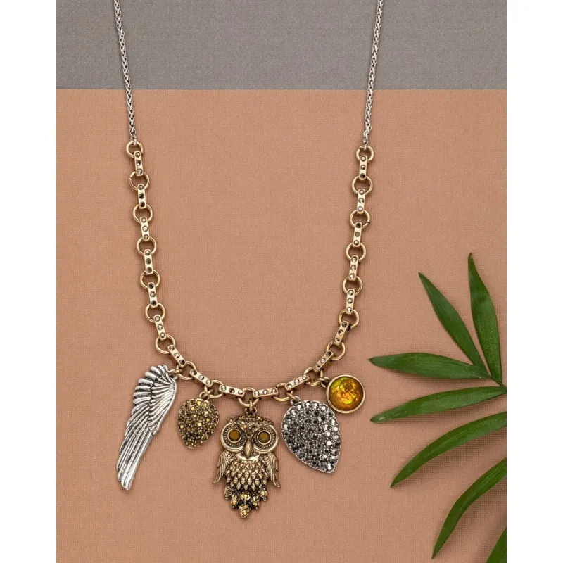 Goldtone Owl Wing Charmed Necklace - White sold by Zulily