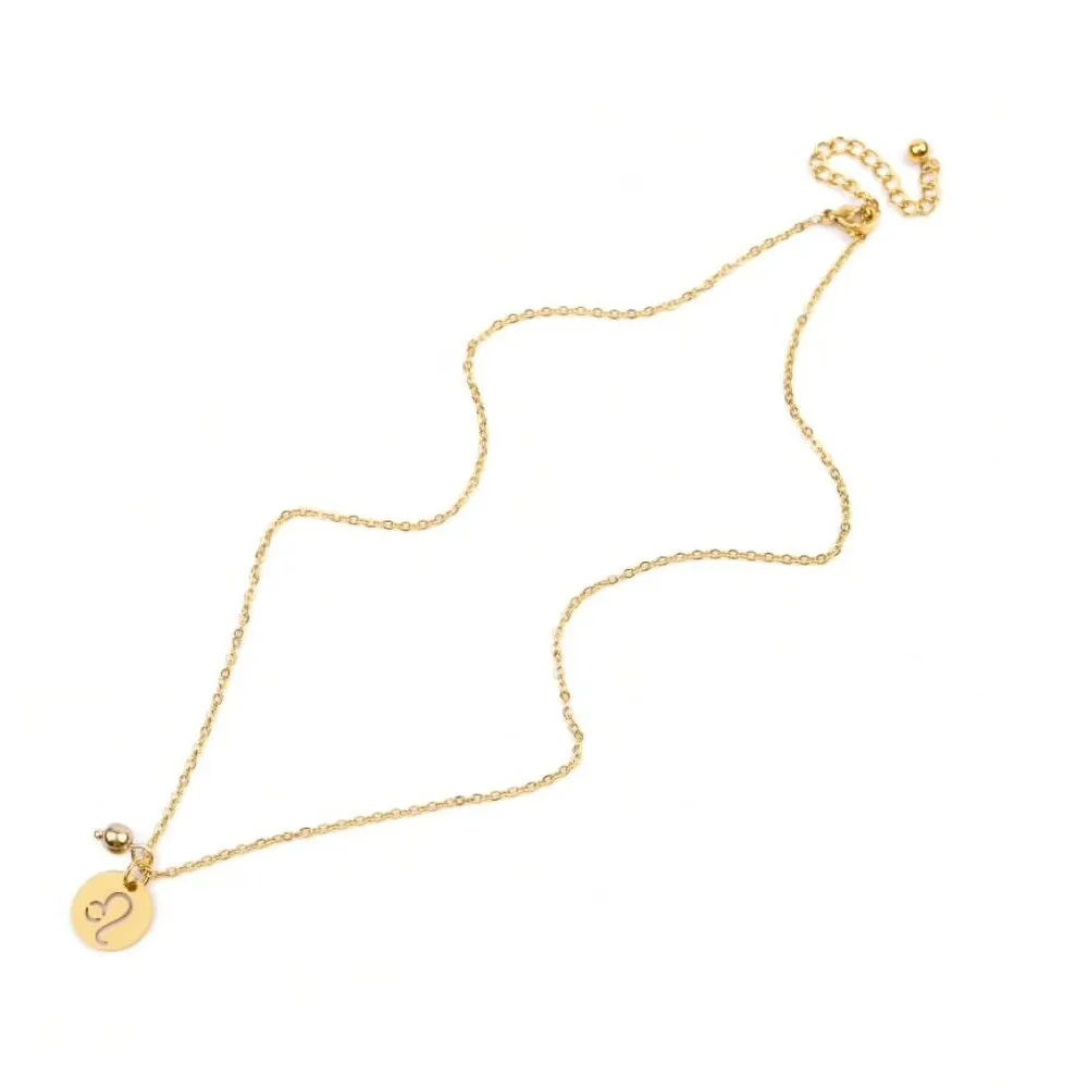 Goldtone Circular Leo Zodiac Pendant Necklace - White sold by Zulily