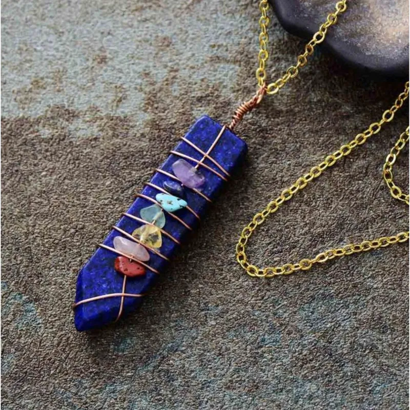 Goldtone Lapis Prism Chakra Pendant Necklace - White sold by Zulily