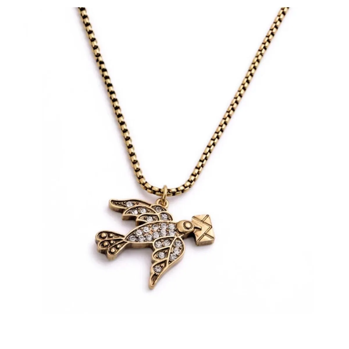 Brass Crystal Flying Bird Pendant Necklace - White sold by Zulily