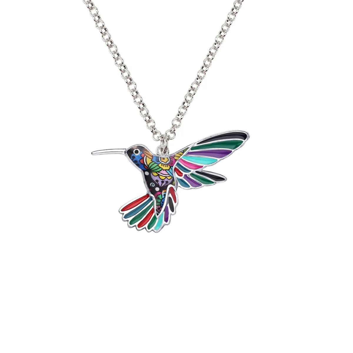 Multi Colored Hummingbird Pendant Necklace (91819-16) - White sold by Zulily