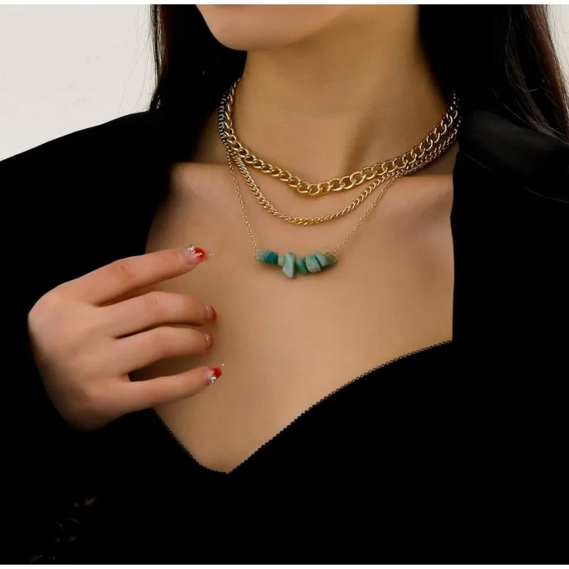 Goldtone Chain Link & Turquoise Layered Necklace - White sold by Zulily