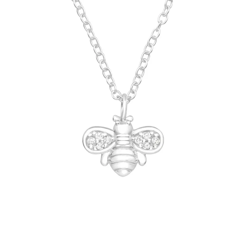 Sterling Silver Bumble Bee Pendant Necklace with Cubic Zirconia - White sold by Zulily