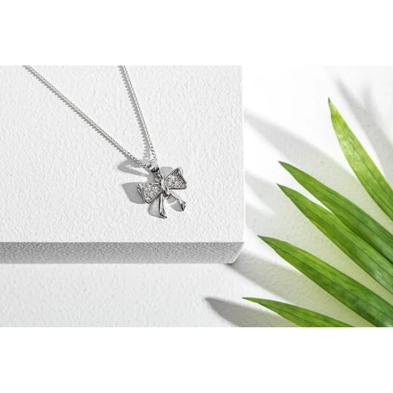 Cubic Zirconia & Sterling Silver Bow Pendant Necklace - White sold by Zulily