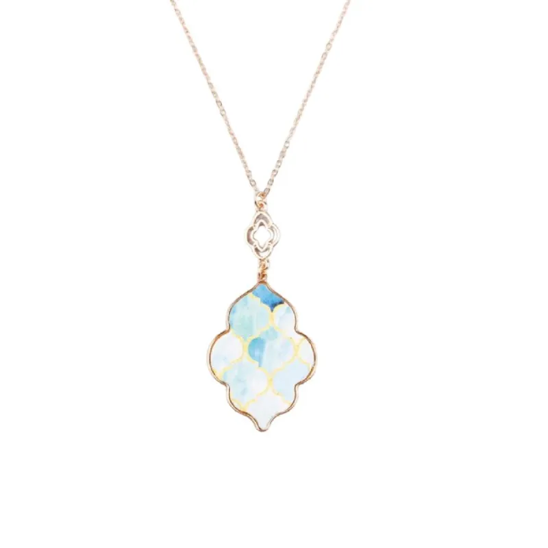 Goldtone White & Blue Trefoil Pendant Necklace sold by Zulily