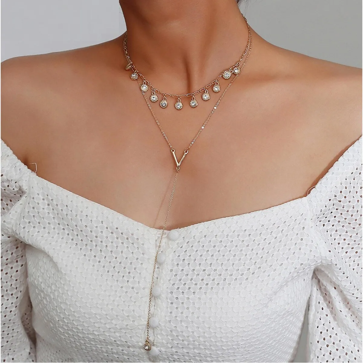 Silvertone Crystal Chevron Layered Necklace - White sold by Zulily