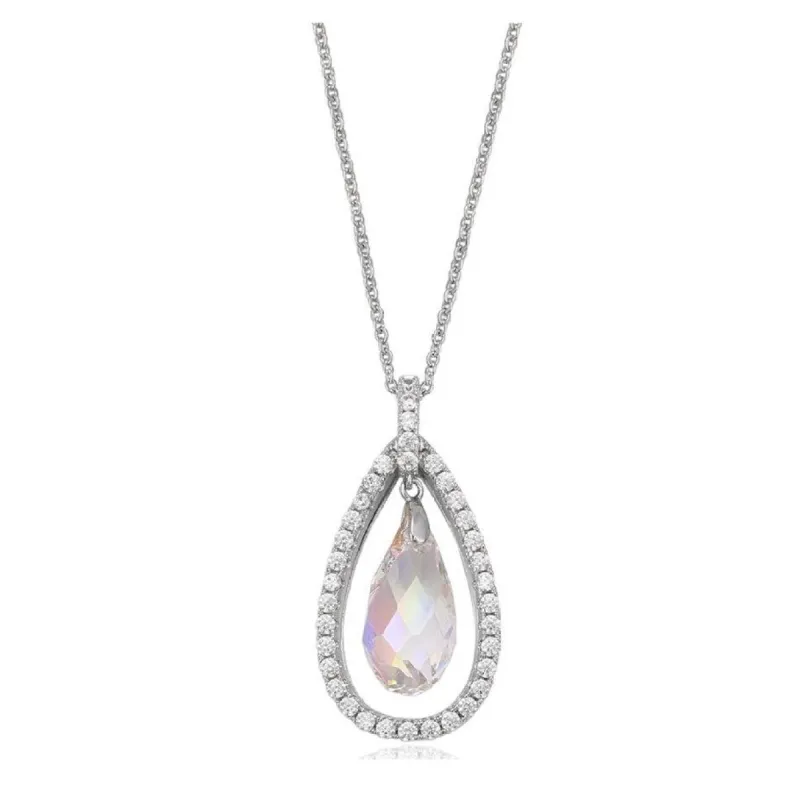 Aurora Borealis Pave Teardrop Swarovski Crystal Pendant Necklace - White sold by Zulily