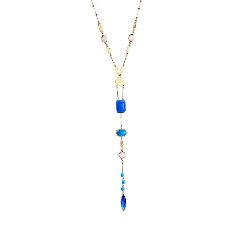 Goldtone Blue Mix Drop Necklace - White sold by Zulily
