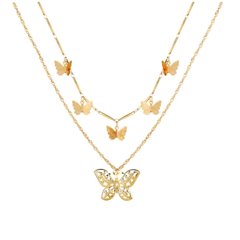 Goldtone Layered Butterflies Necklace - White sold by Zulily