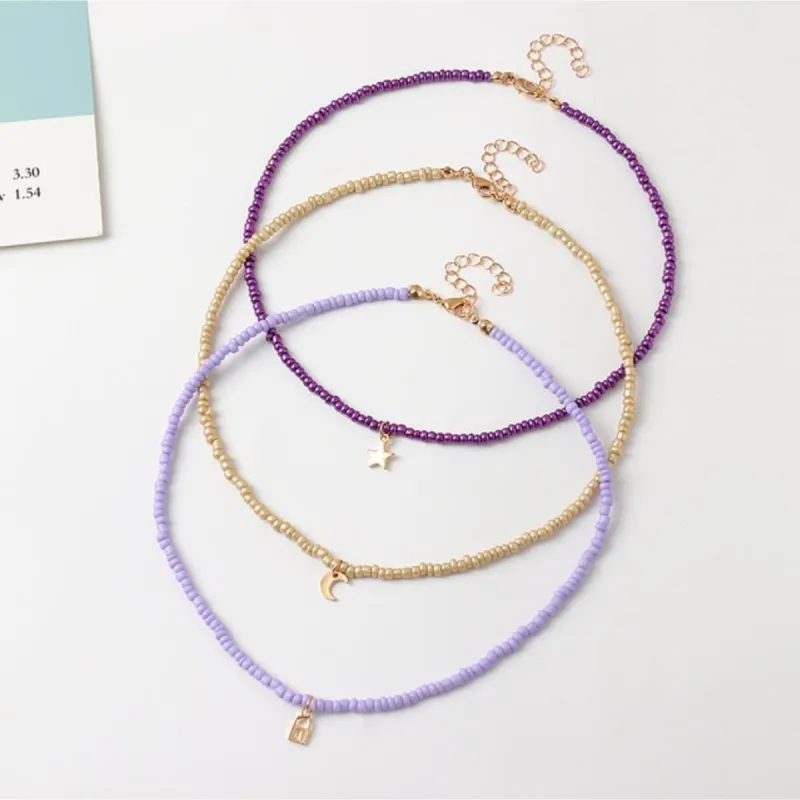 Purple Goldtone Beaded Necklace Charm Set - White sold by Zulily