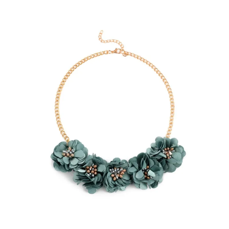 Goldtone Green Flowers Necklace - White sold by Zulily