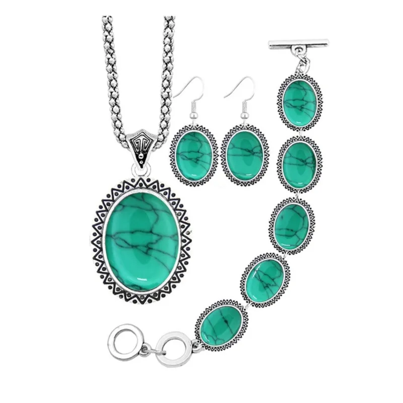 Green Silvertone Necklace, Bracelet Earring Set - White sold by Zulily