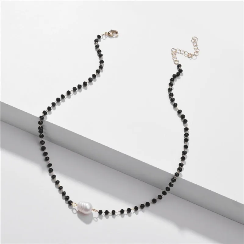 Black Beaded Freshwater Pearl Necklace - White sold by Zulily