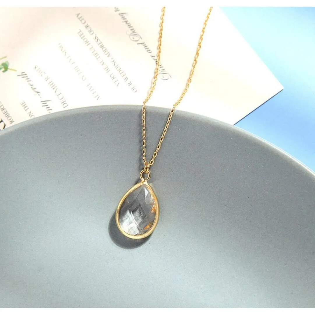 Goldtone Crystal Faceted Teardrop Pendant Necklace - White sold by Zulily