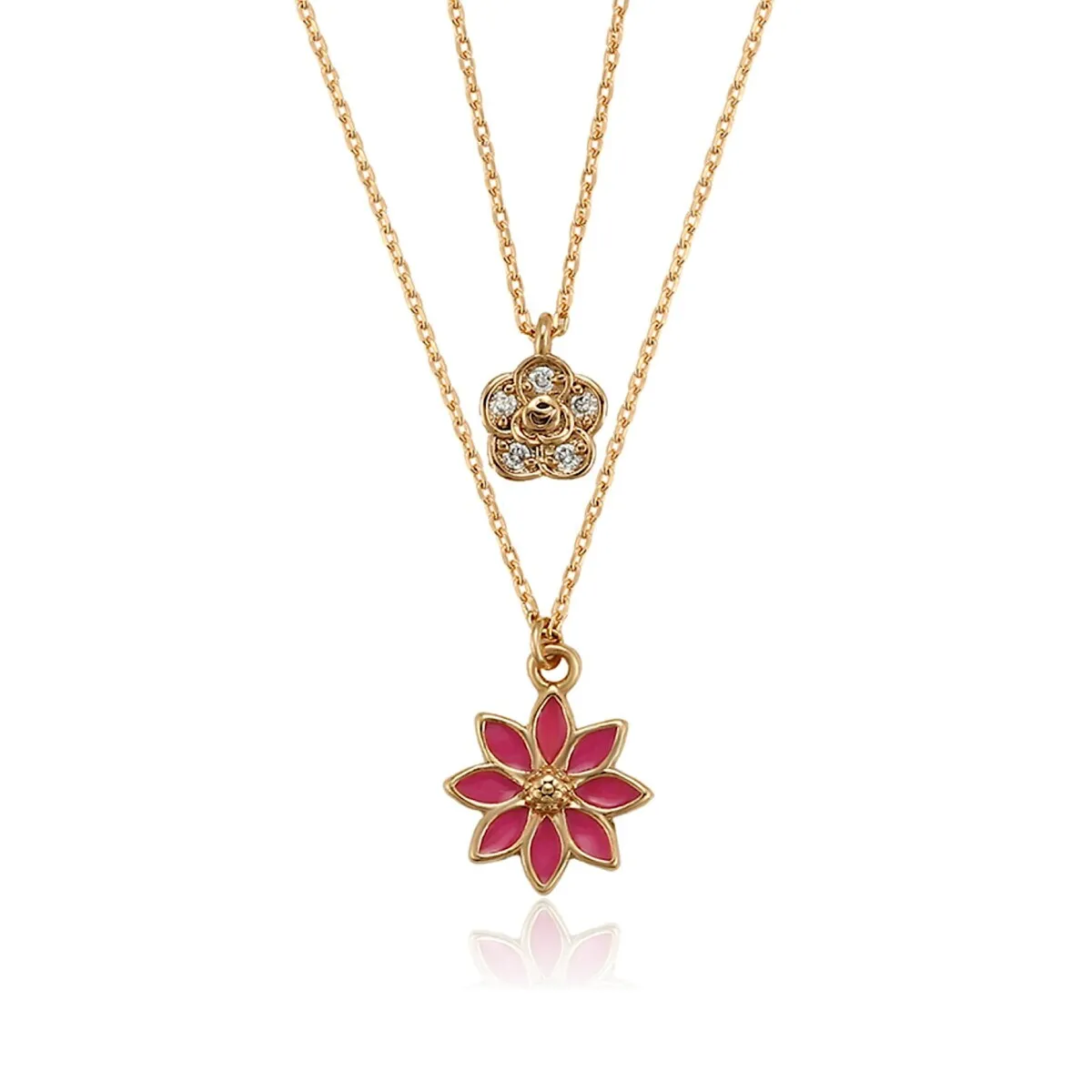 Goldtone Pink Flower Layered Necklace - White sold by Zulily