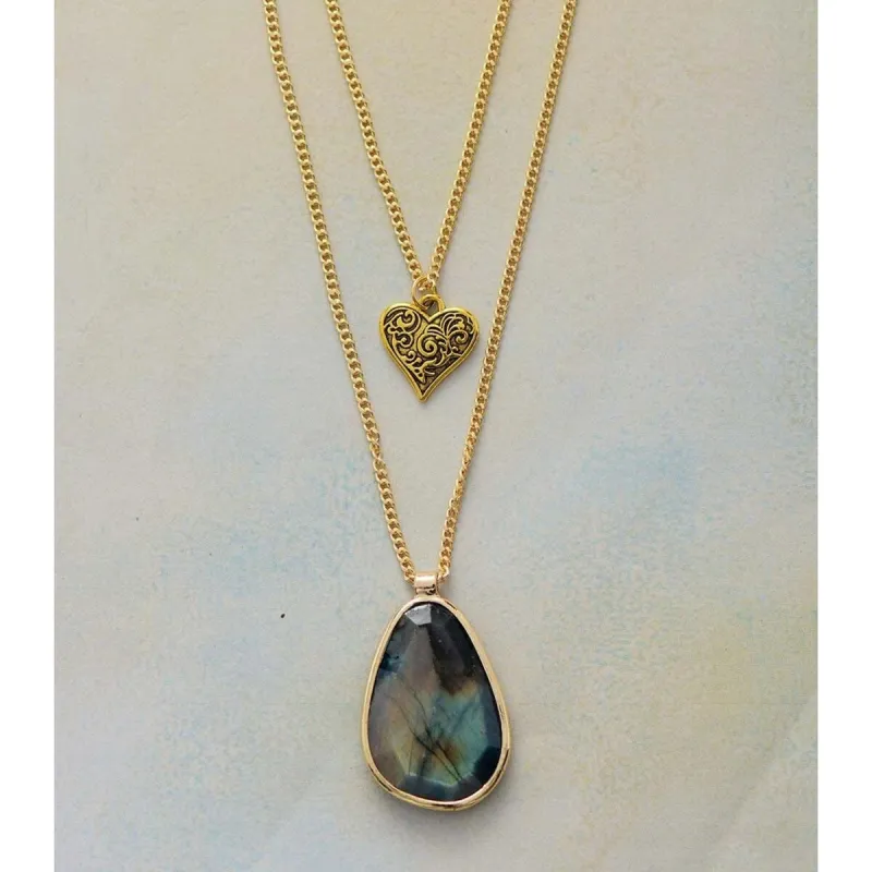 Labradorite & Goldtone Faceted Teardrop Layered Pendant Necklace - White sold by Zulily
