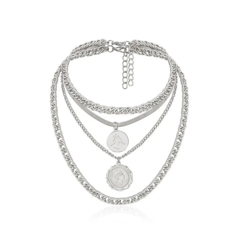 Silvertone Chunky Medallion Layered Necklace - White sold by Zulily