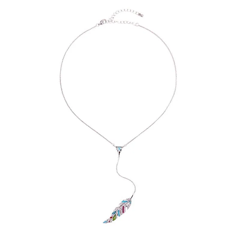 Silvertone Multi Colored Feather Necklace - White sold by Zulily