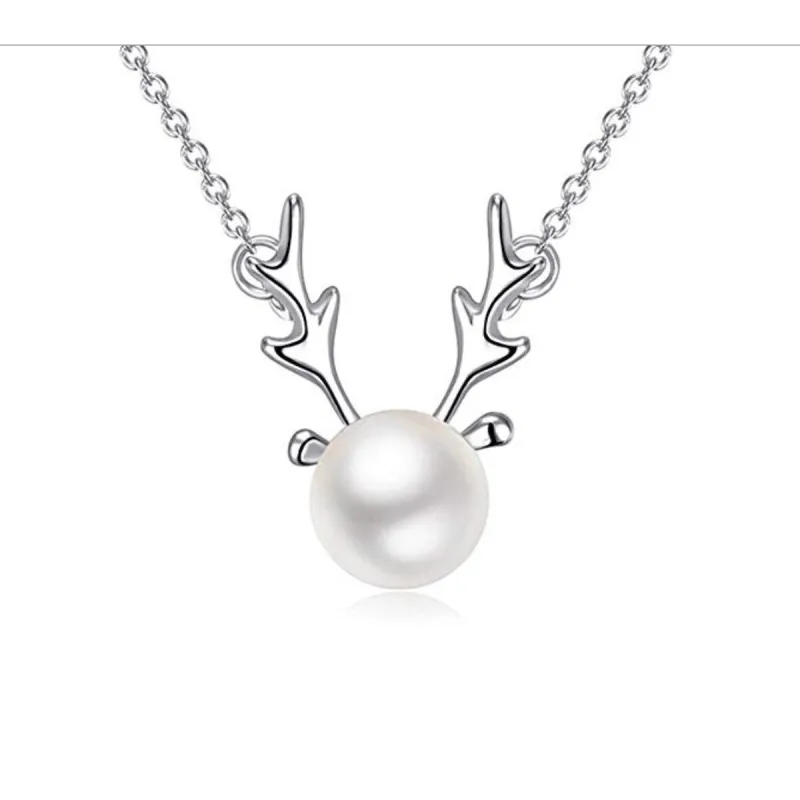Imitation Pearl Silvertone Deer Pendant Necklace - White sold by Zulily