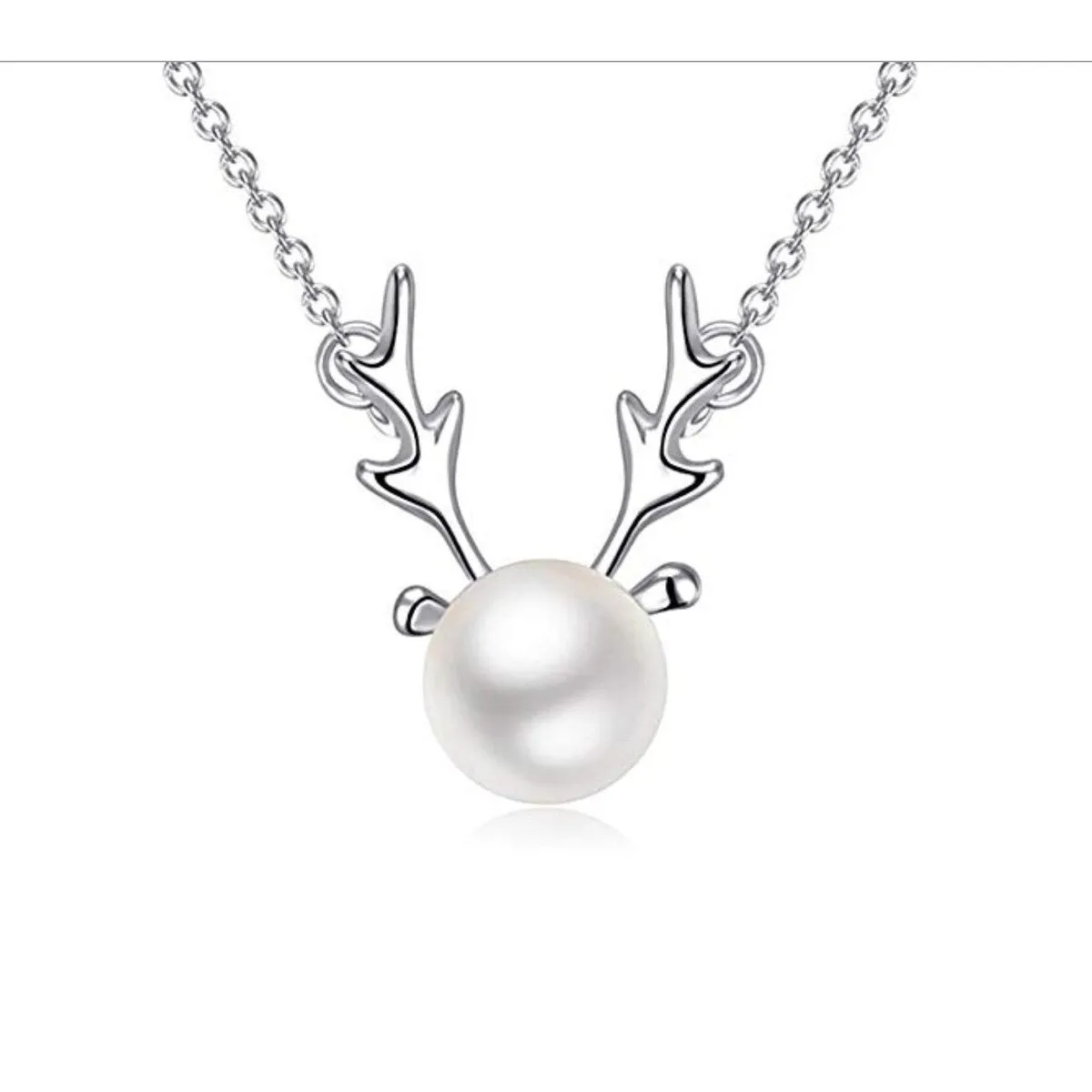 Imitation Pearl Silvertone Deer Pendant Necklace - White sold by Zulily