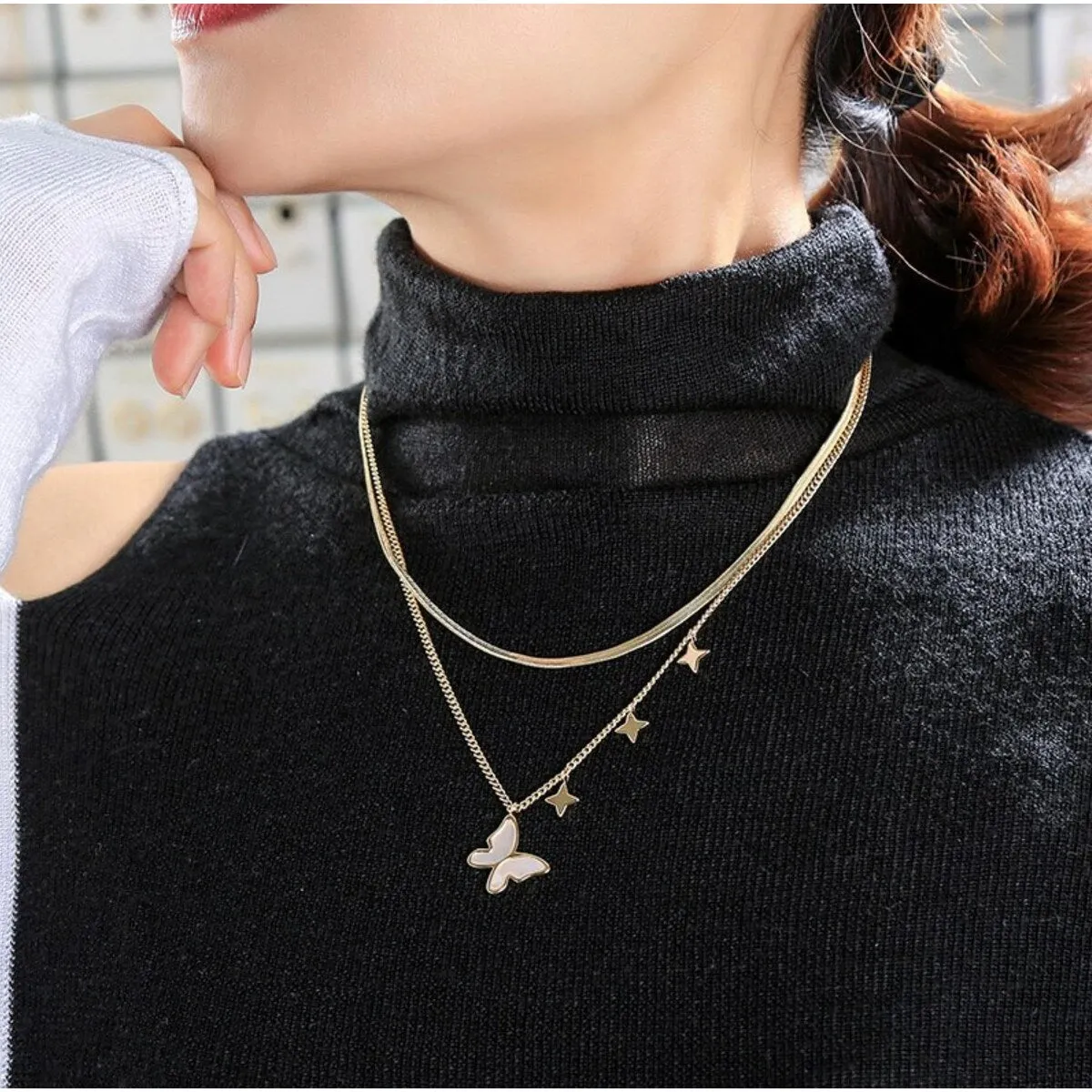 Goldtone Butterfly Layered Necklace - White sold by Zulily product image thumbnail 2