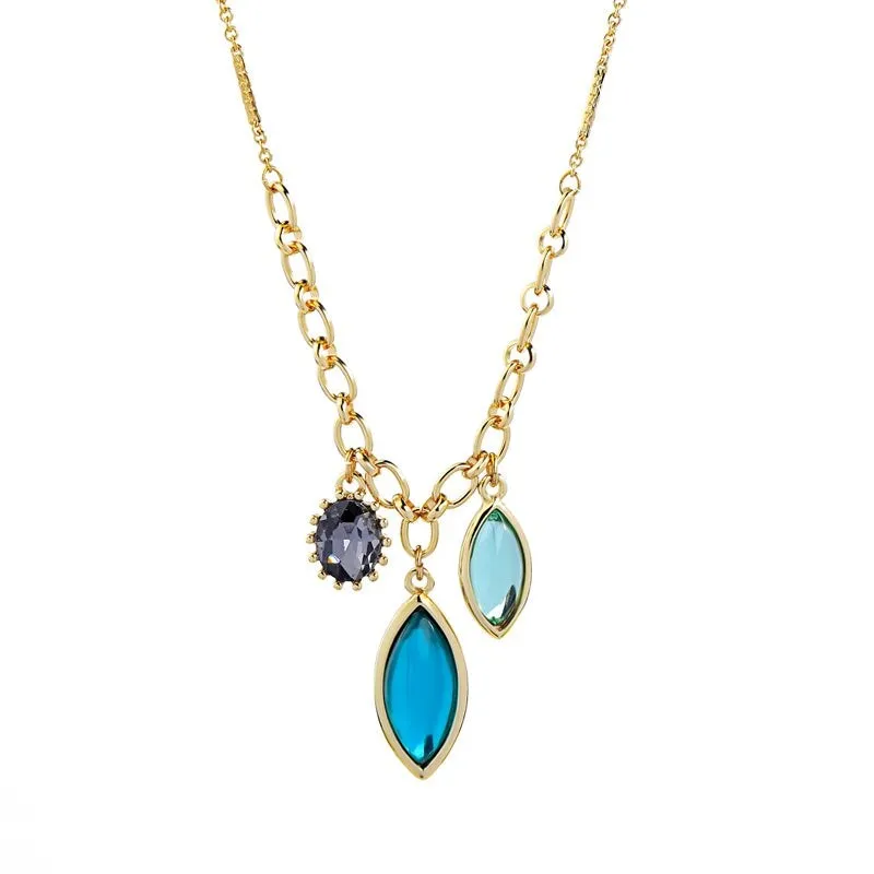 Goldtone Triple Blue Crystals Necklace - White sold by Zulily