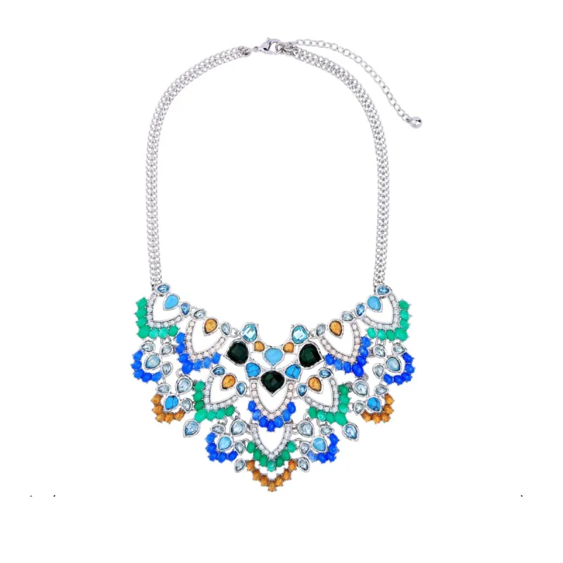 Multi Colored Silvertone Bib Statement Necklace (91318-58) - White sold by Zulily