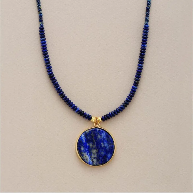 Natural Rondelle Lapis & Natural Sodalite Disc Pendant Necklace - White sold by Zulily