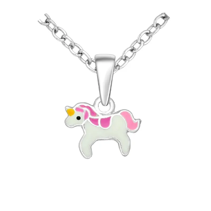 Sterling Silver & Enamel Unicorn Pendant Necklace - White sold by Zulily