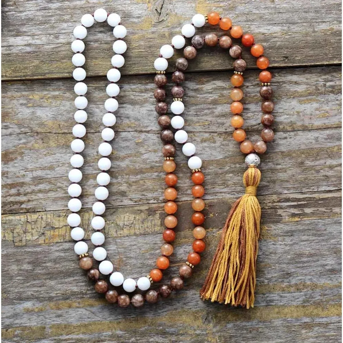 Carnelian & Jasper Tassel Beaded Necklace - White sold by Zulily