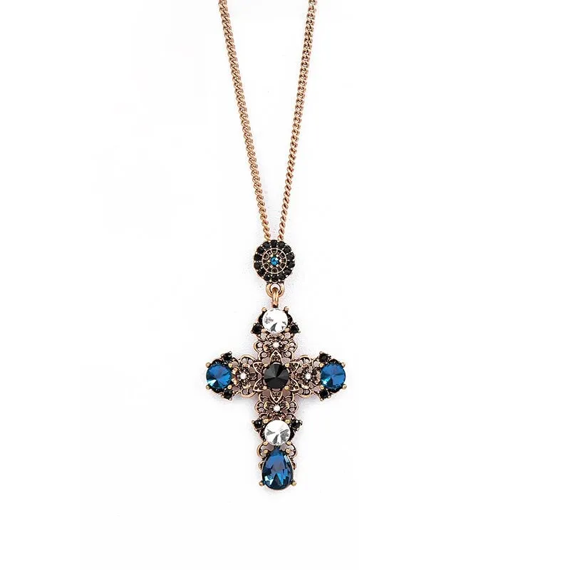 Goldtone Navy Crystal Cross Pendant Necklace - White sold by Zulily