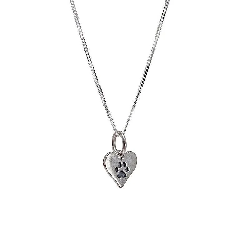 Sterling Silver Paw Print Heart Pendant Necklace - White sold by Zulily