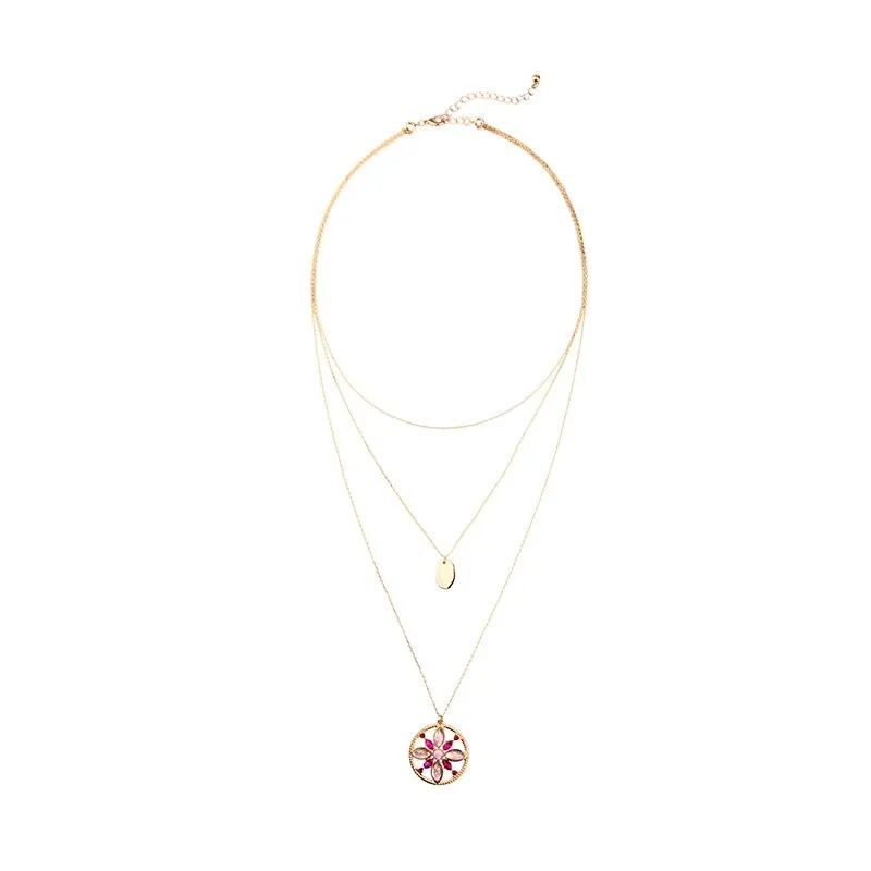 Pink Crystal Flower Goldtone Layered Necklace - White sold by Zulily