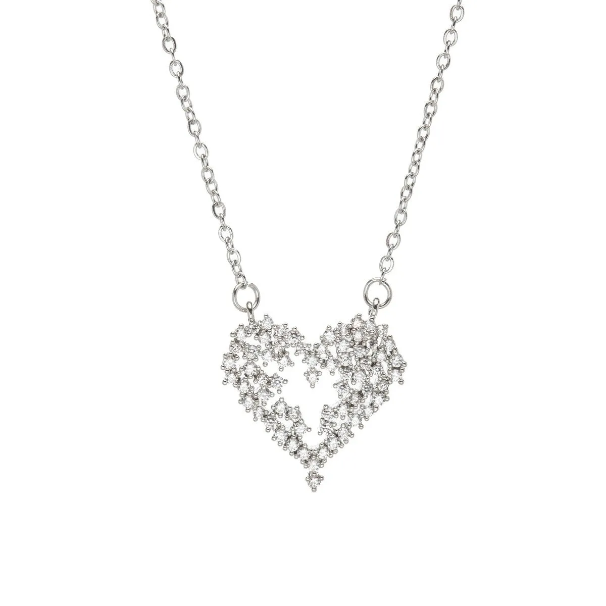 Silvertone Cubic Zirconia Clustered Heart Pendant Necklace - White sold by Zulily