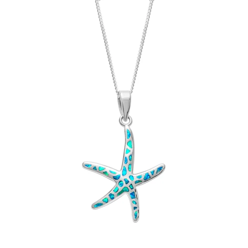 Lab-Created Opal & Sterling Starfish Pendant Necklace - White sold by Zulily