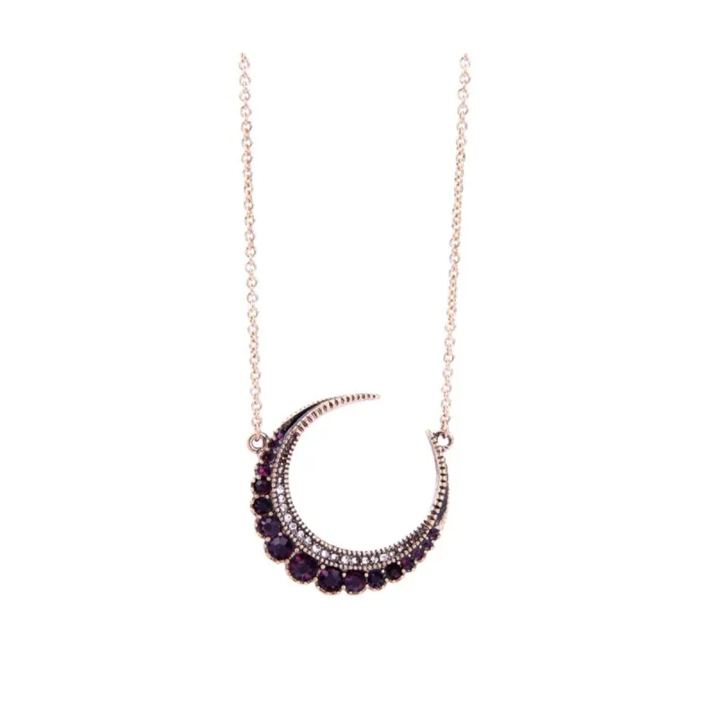 Amethyst Crystal Crescent Moon Pendant Necklace - White sold by Zulily