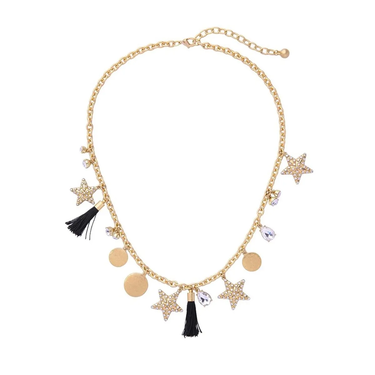 Goldtone Star Necklace With Black Tassels - White sold by Zulily
