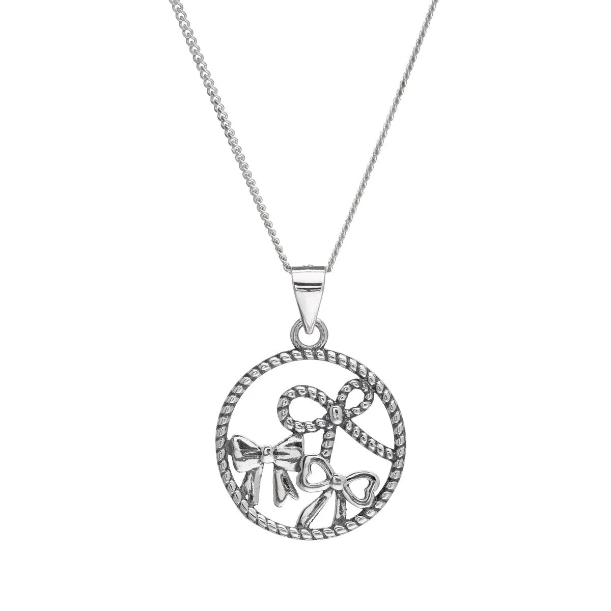 Sterling Silver Bows Circular Pendant Necklace - White sold by Zulily