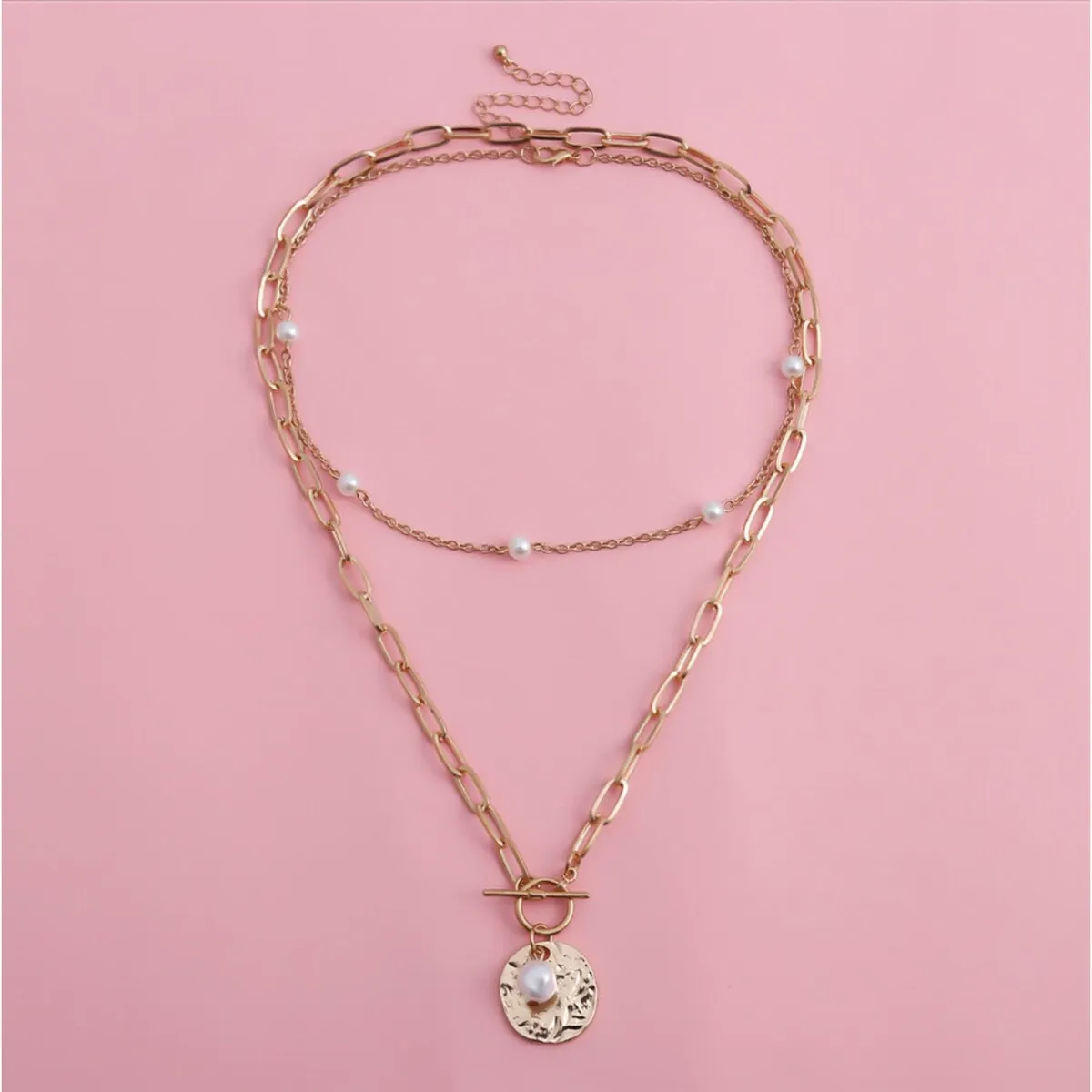 Goldtone Chain Link & Delicate Imitation Pearl Layered Necklace - White sold by Zulily product image thumbnail 2