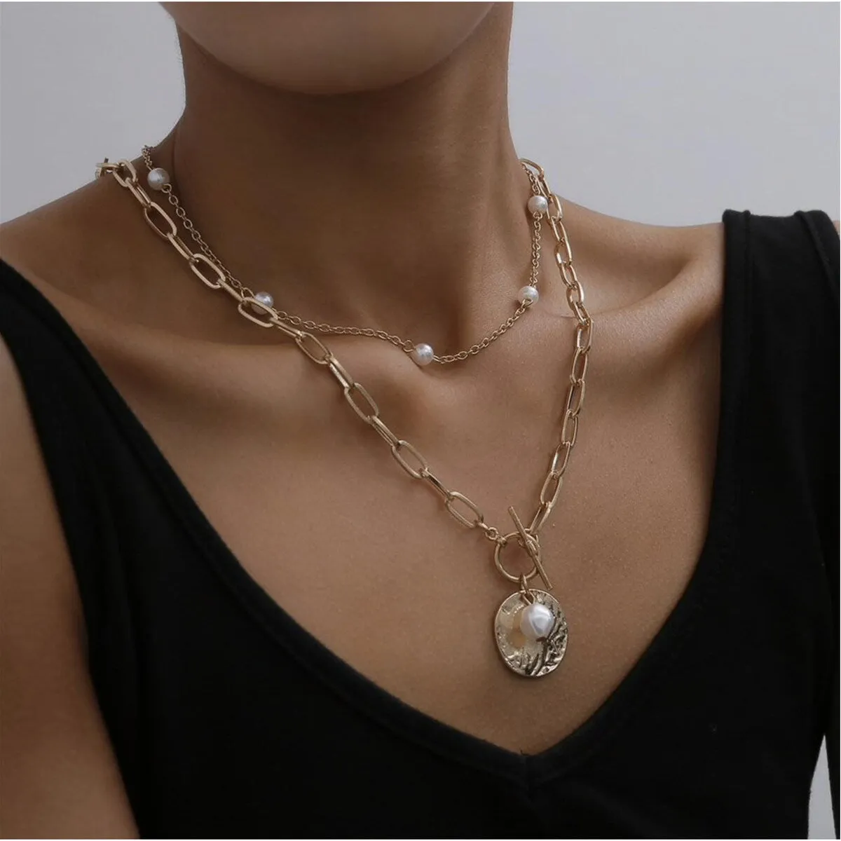 Goldtone Chain Link & Delicate Imitation Pearl Layered Necklace - White sold by Zulily