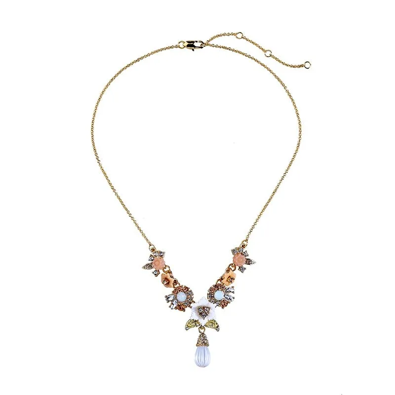 Goldtone Floral Imitation Pearl Necklace - White sold by Zulily