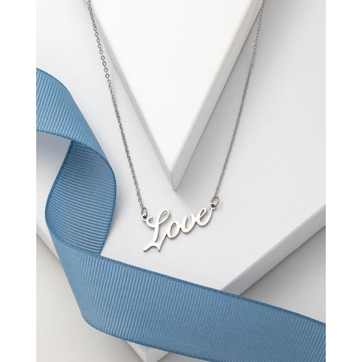 Silvertone Stainless Steel Love Pendant Necklace - White sold by Zulily