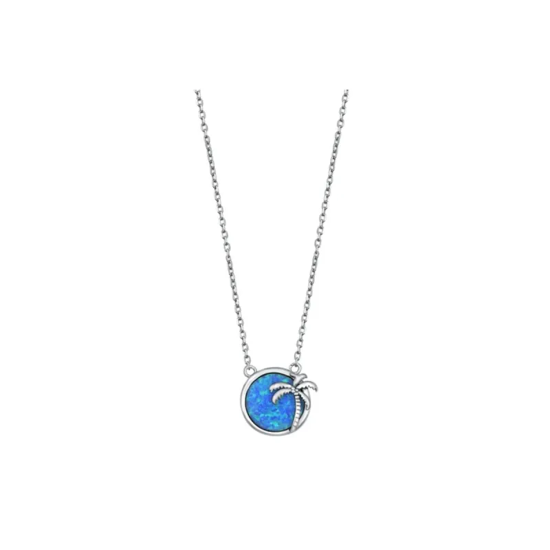 Sterling Silver & Lab-Created Opal Palm Tree Pendant Necklace - White sold by Zulily